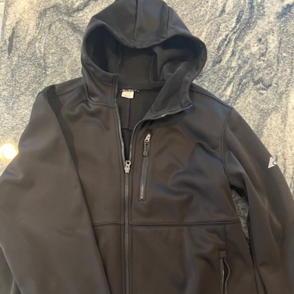 Ozark Trail Softshell Jacket Mens L Large Black Hooded Fleece Lined Full Zip